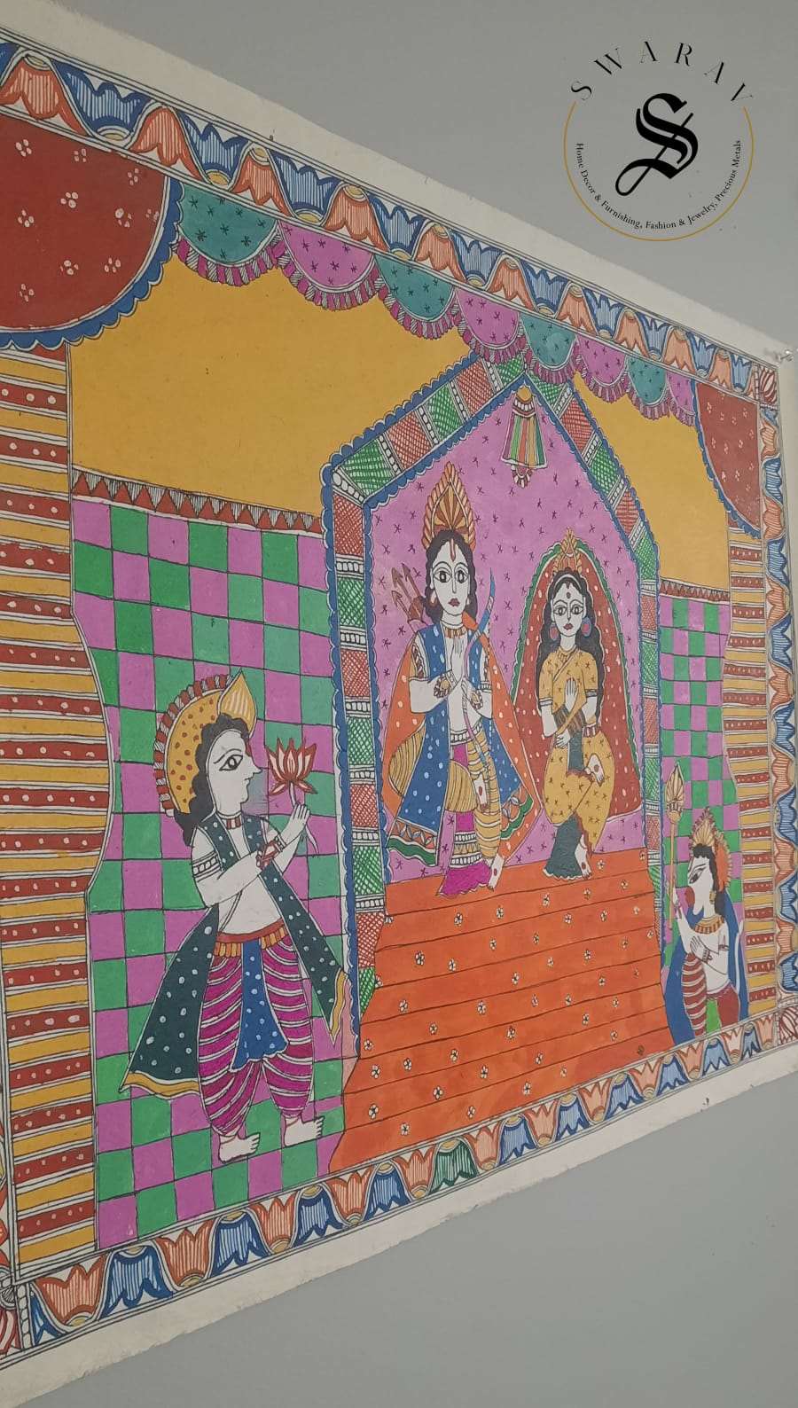 Madhubani or Mithila Painting –Ram Darbar. Size 30 by 22 inch.