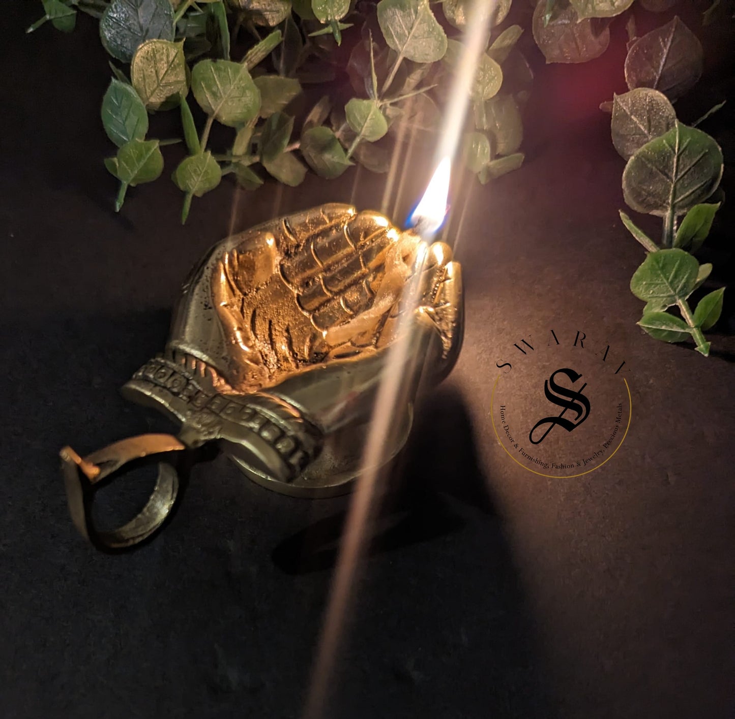 Two in One - Pure Brass Offering Hand Diya/oil lamp Cum Aarti Diya.