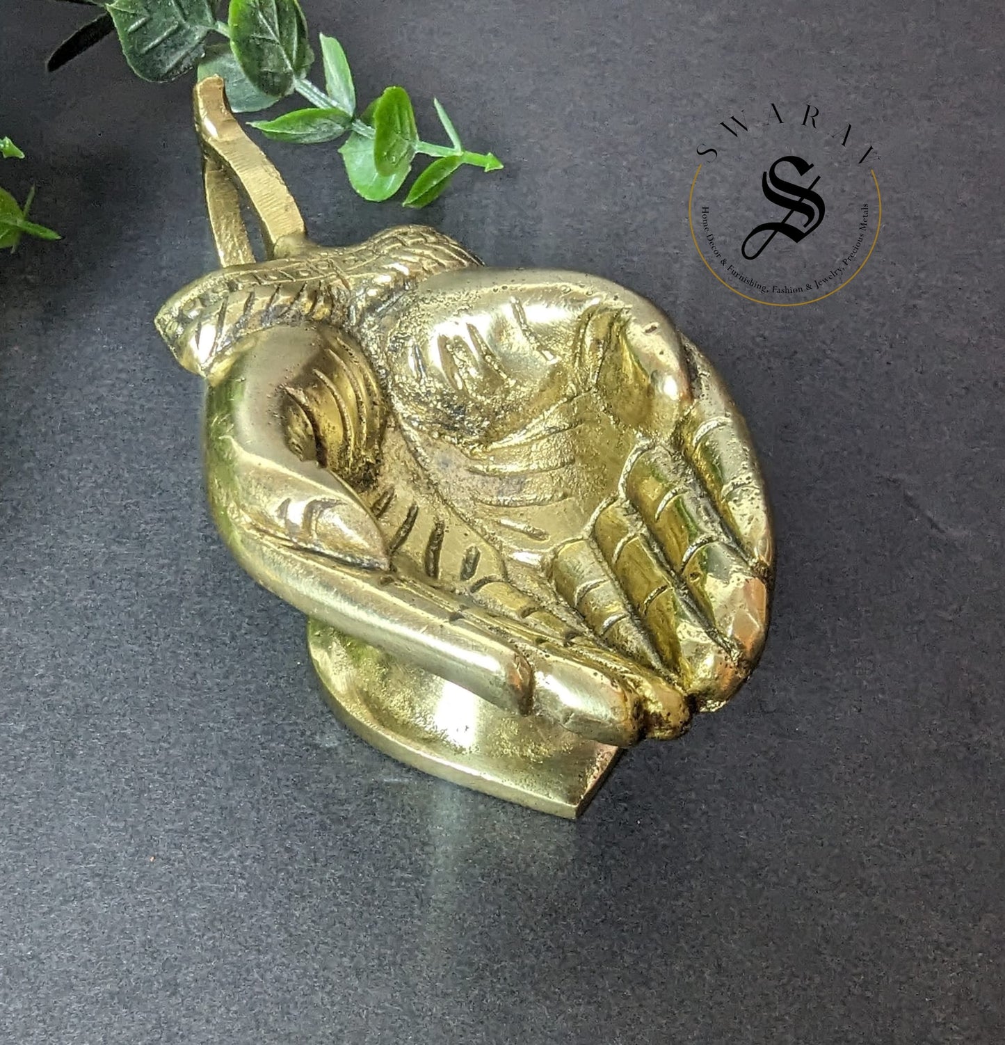 Two in One - Pure Brass Offering Hand Diya/oil lamp Cum Aarti Diya.