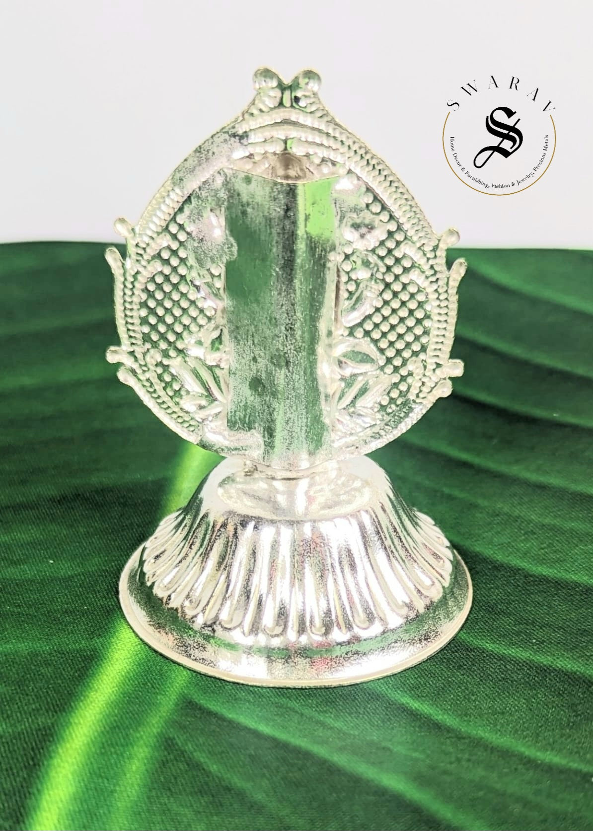 German Silver Combo pack of 3 items - 8 inch plate, Lakshmi Diya set of 2, with FREE incense stick Holder.