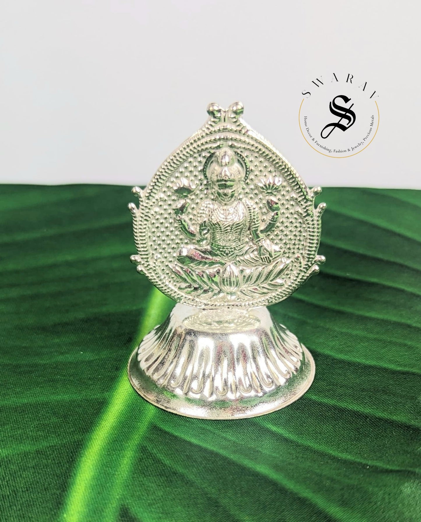 German Silver Combo pack of 3 items - 8 inch plate, Lakshmi Diya set of 2, with FREE incense stick Holder.