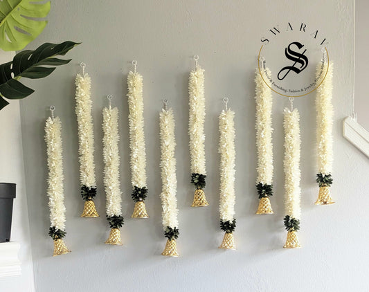Fabric flower Toran with Bell - Pack of 10 - White