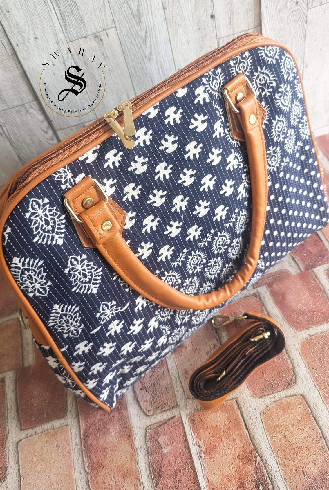 FREE SHIPPING š Women's Big Tote Bag - Jaipur Block print. Color - Blue Size : 14 by 12 by 5 inch.