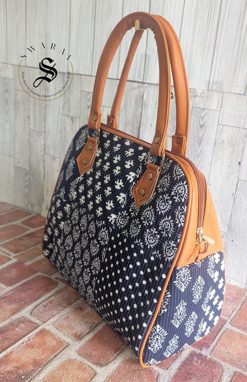 FREE SHIPPING š Women's Big Tote Bag - Jaipur Block print. Color - Blue Size : 14 by 12 by 5 inch.