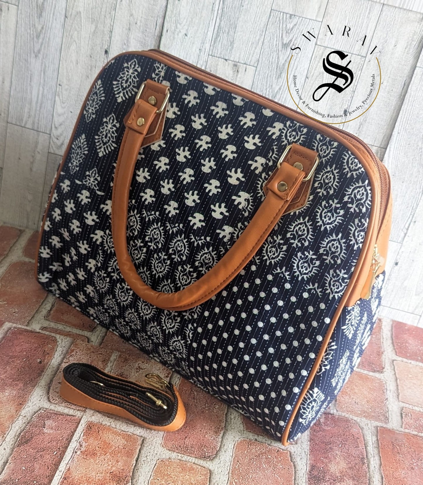 FREE SHIPPING š Women's Big Tote Bag - Jaipur Block print. Color - Blue Size : 14 by 12 by 5 inch.