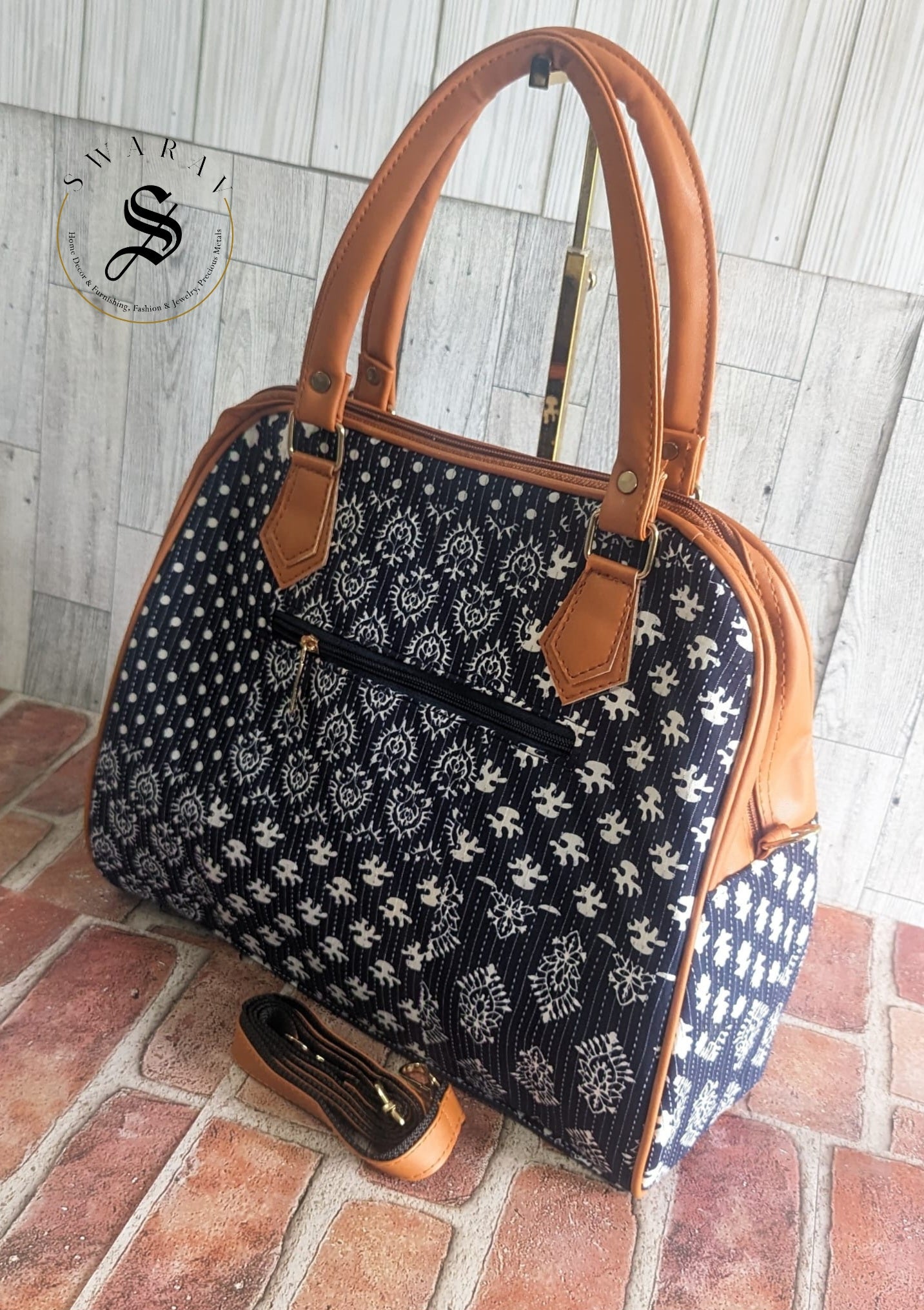FREE SHIPPING š Women's Big Tote Bag - Jaipur Block print. Color - Blue Size : 14 by 12 by 5 inch.