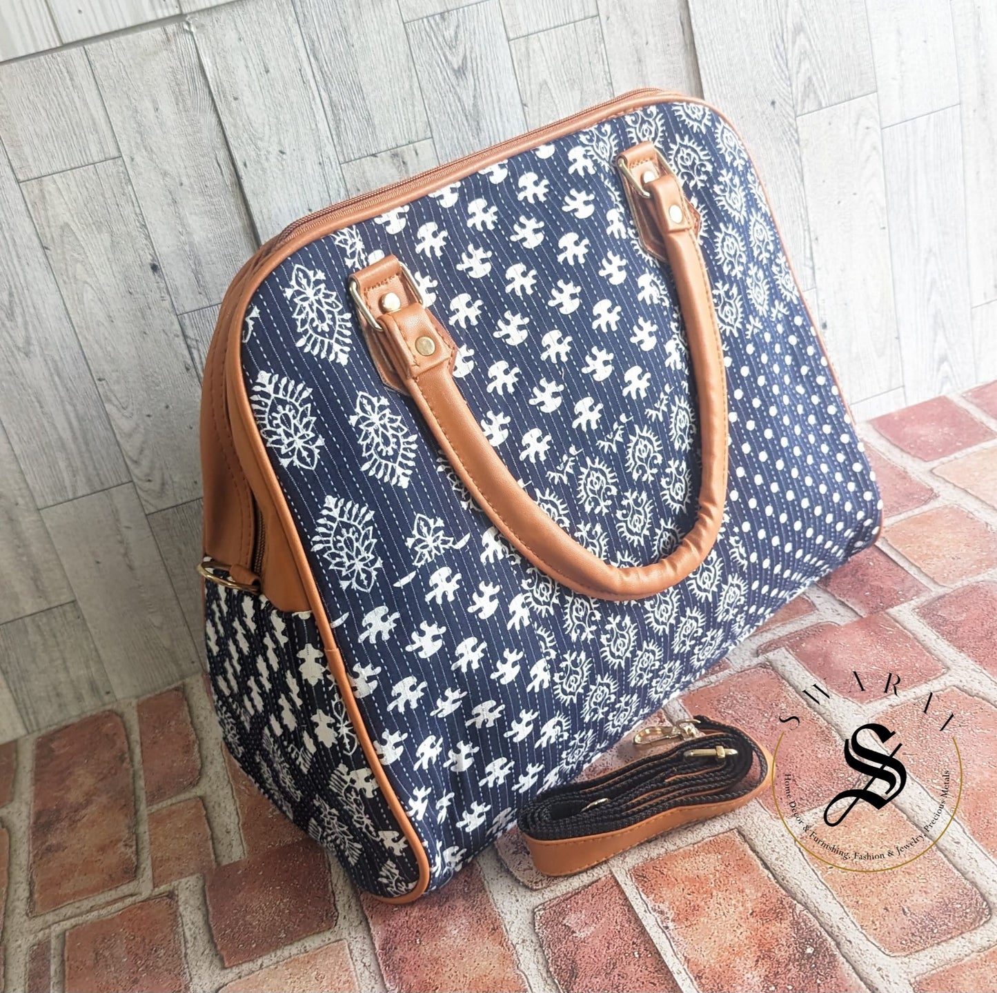 FREE SHIPPING š Women's Big Tote Bag - Jaipur Block print. Color - Blue Size : 14 by 12 by 5 inch.