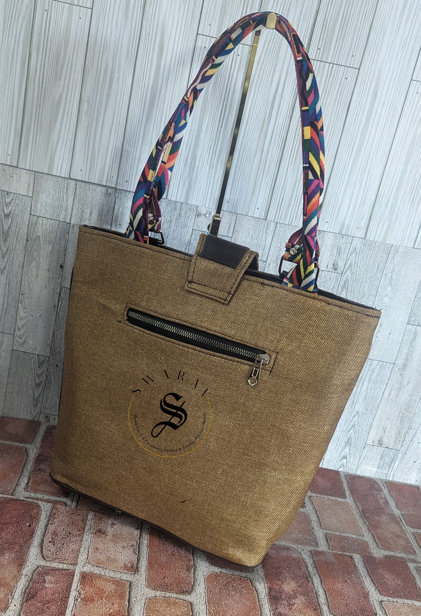 FREE SHIPPING π Women's Jute Tote Bag. Color - Golden Brown. Size: 13 by 14 by 5 inch.