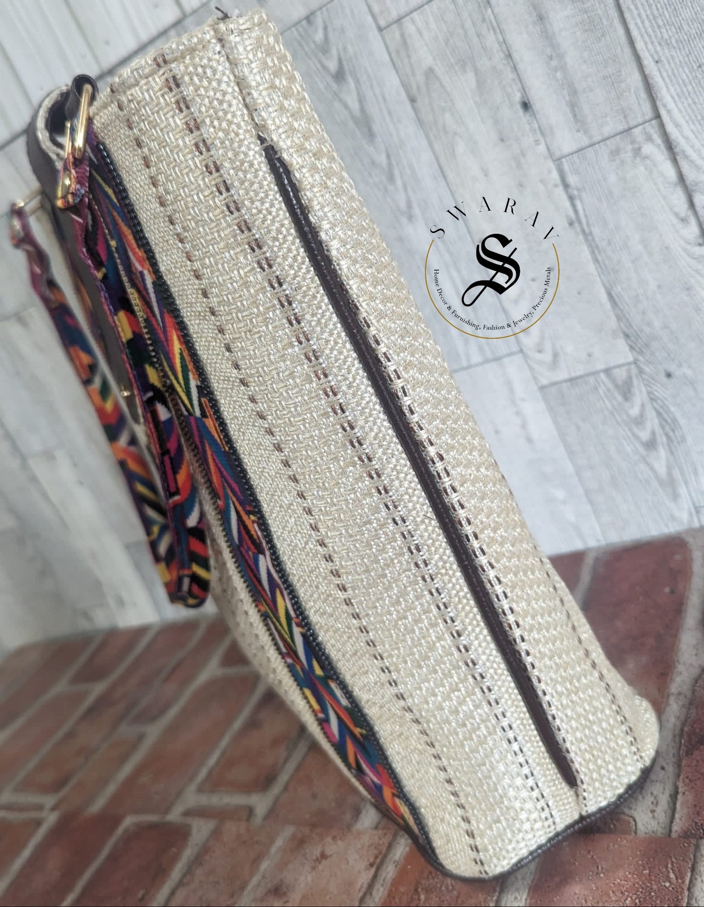 FREE SHIPPING π Women's Jute Tote Bag. Color - Off White. Size: 13 by 14 by 5 inch.