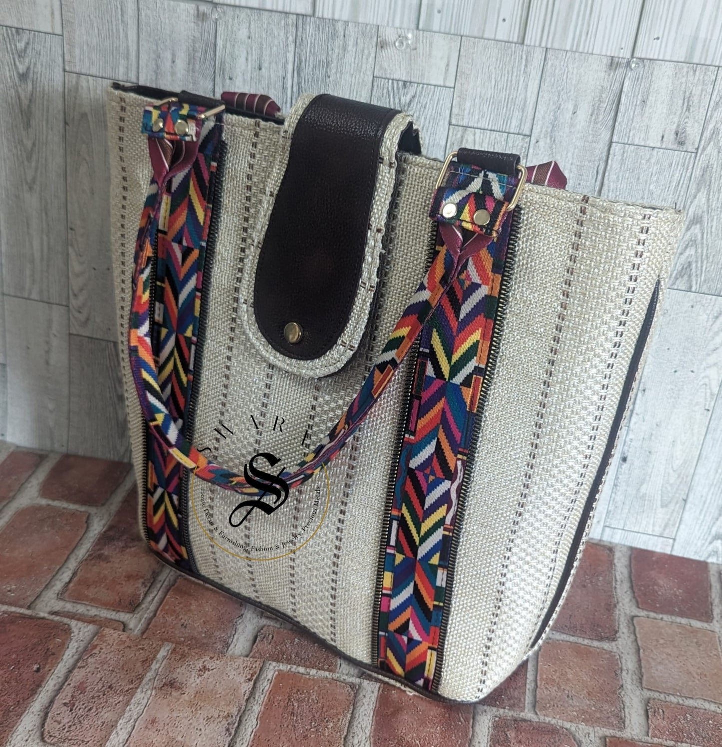 FREE SHIPPING π Women's Jute Tote Bag. Color - Off White. Size: 13 by 14 by 5 inch.