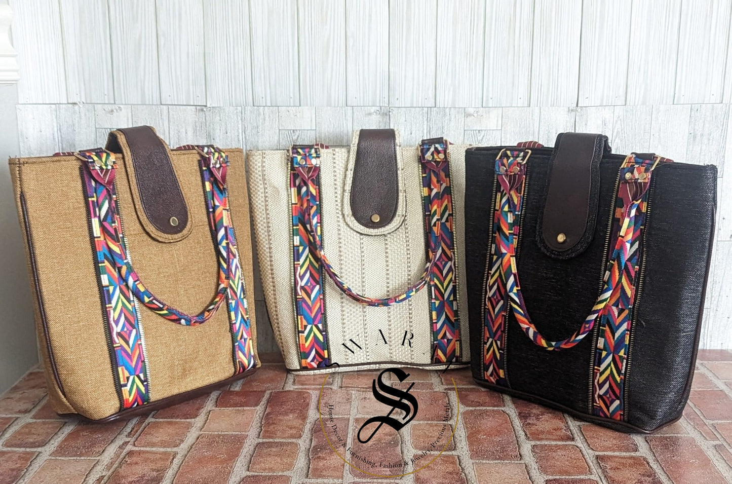 FREE SHIPPING π Women's Jute Tote Bag. Color - Black. Size: 13 by 14 by 5 inch