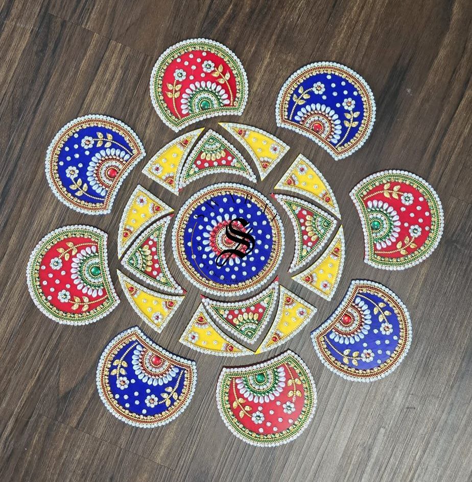 Handmade Acrylic Rangoli. Set of 21 pieces. Multi color. Size - 16 inches