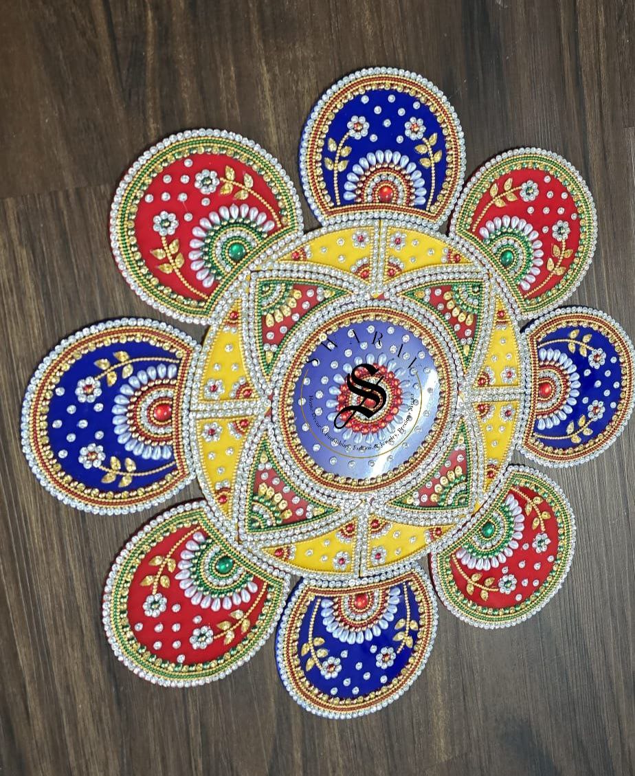 Handmade Acrylic Rangoli. Set of 21 pieces. Multi color. Size - 16 inches