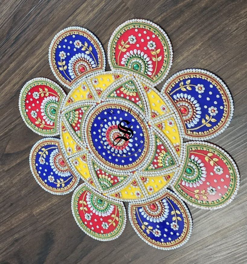 Handmade Acrylic Rangoli. Set of 21 pieces. Multi color. Size - 16 inches