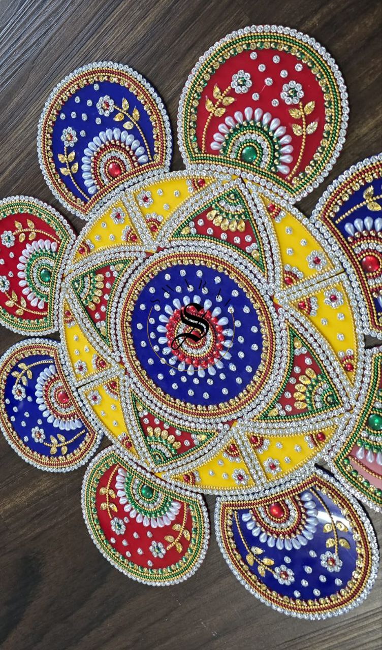 Handmade Acrylic Rangoli. Set of 21 pieces. Multi color. Size - 16 inches