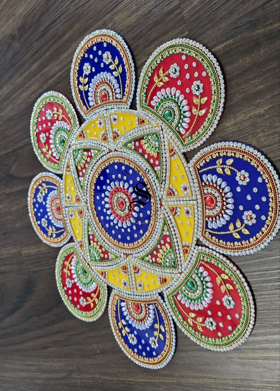 Handmade Acrylic Rangoli. Set of 21 pieces. Multi color. Size - 16 inches