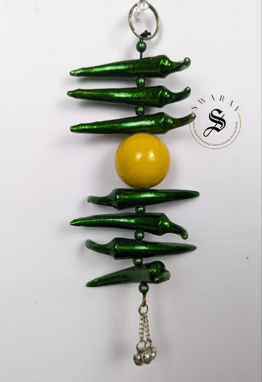 Metal Lemon-chilli - Green and Yellow . Evil eye protector / Nazar Battu.