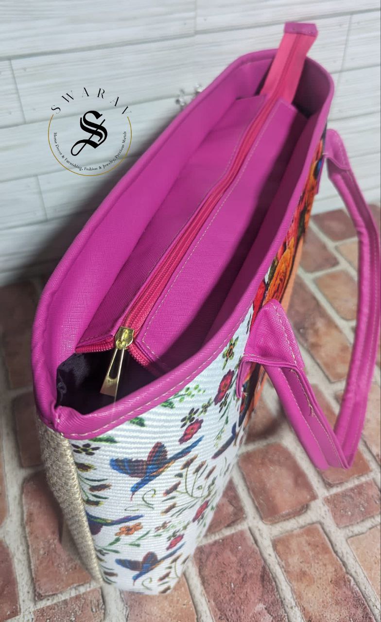 FREE SHIPPING 🚚 Women's Fancy Jute Tote - Vibrant and colorful Digital print. Size : 18 by 12 inch