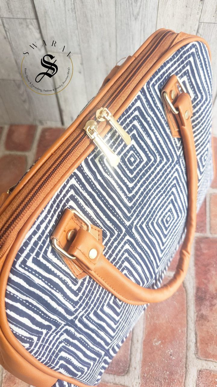 FREE SHIPPING š Women's Big Tote Bag - Denim Blue. Jaipur Block print. Size : 14 by 12 by 5 inch