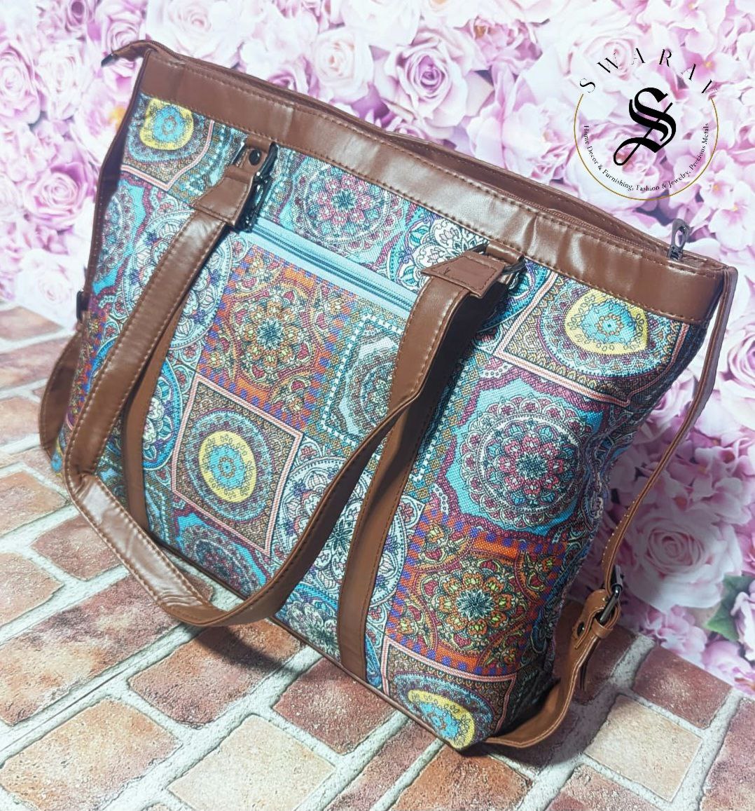FREE SHIPPING 🚚Mandala Print Women's Laptop/Overnight/Travel /Multipurpose Fabric shoulder Bag. Size - 18 by 13 by 5 inch.