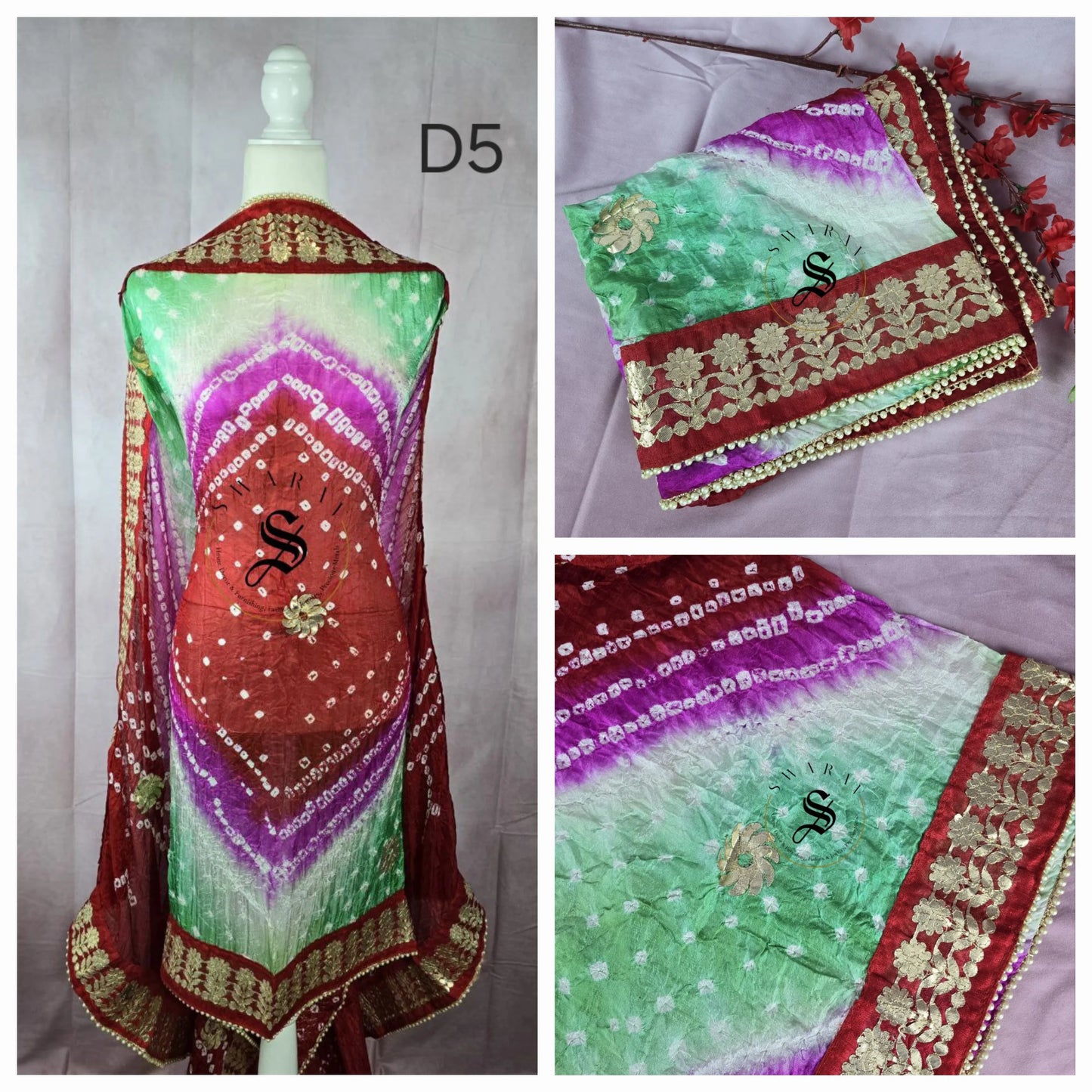 Silk Fabric Gota Patti border and hand Bandhni Dupatta. Length - 2.25 meters