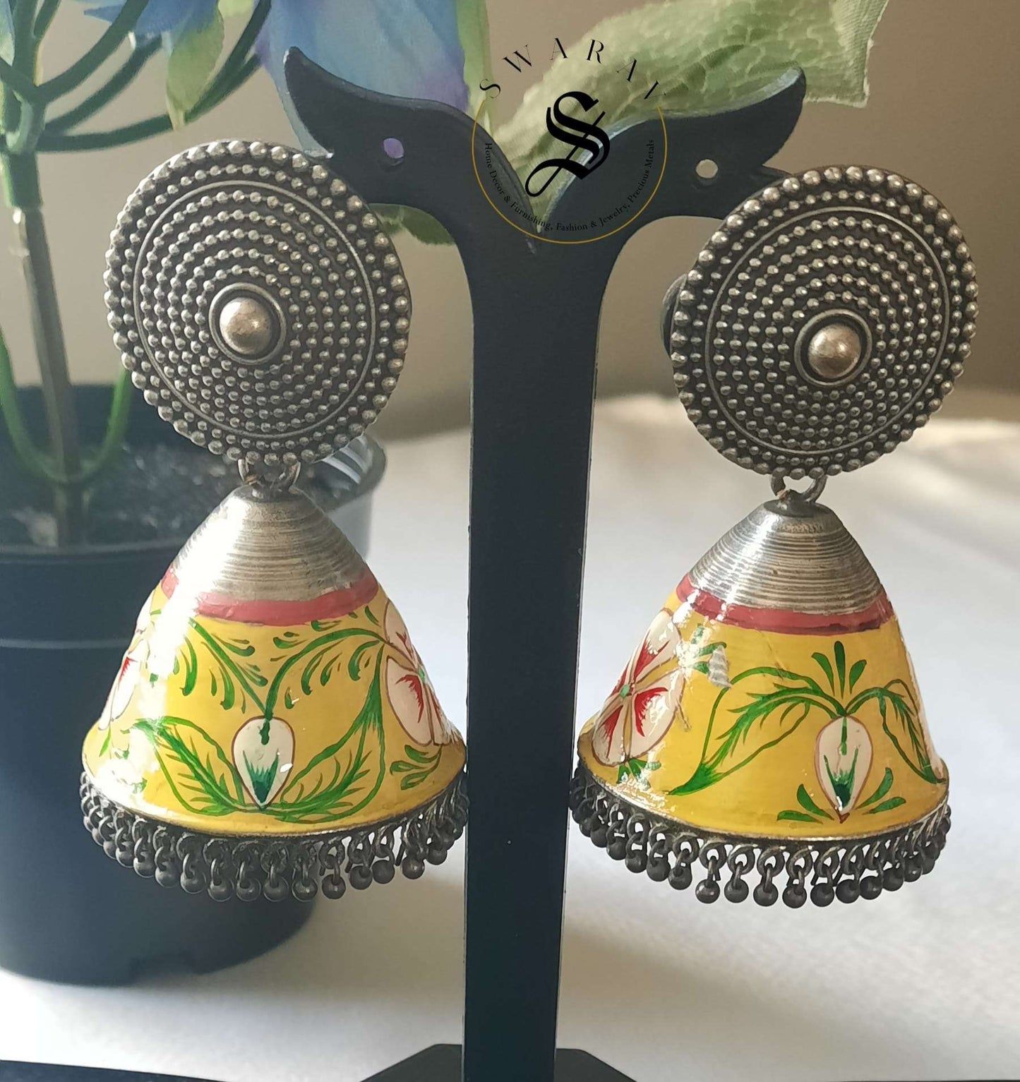 Rajwadi style oxydised hand painted Jhumkas