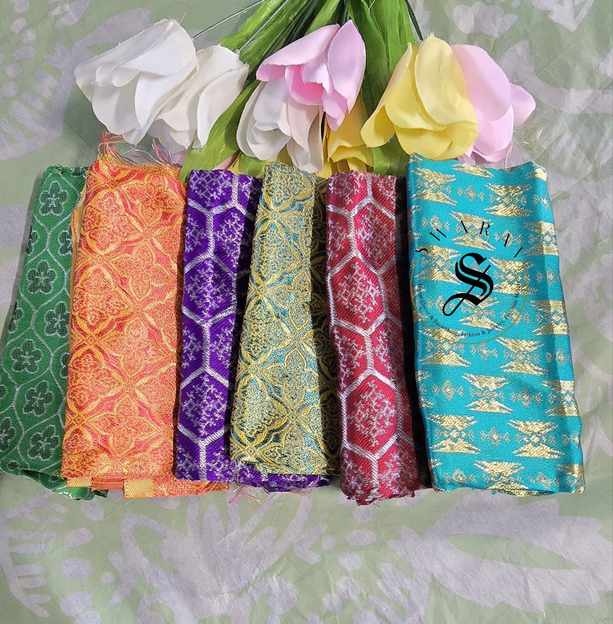 Set of 6 - silk thread weaving 1 meter Jacquard Blouse piece for tambulam.