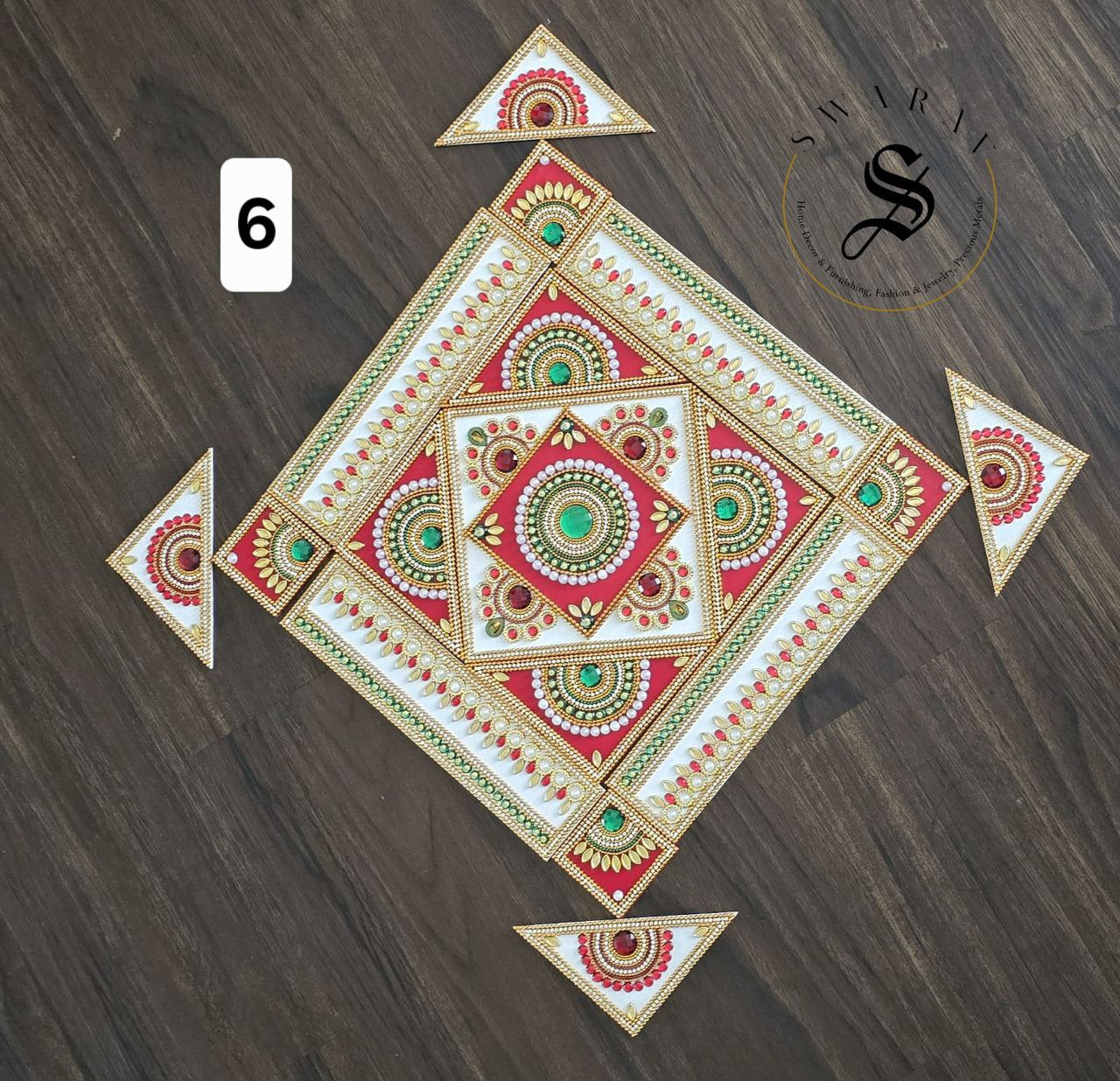 17 piece completely handmade Acrylic Rangoli set. Multi-color.