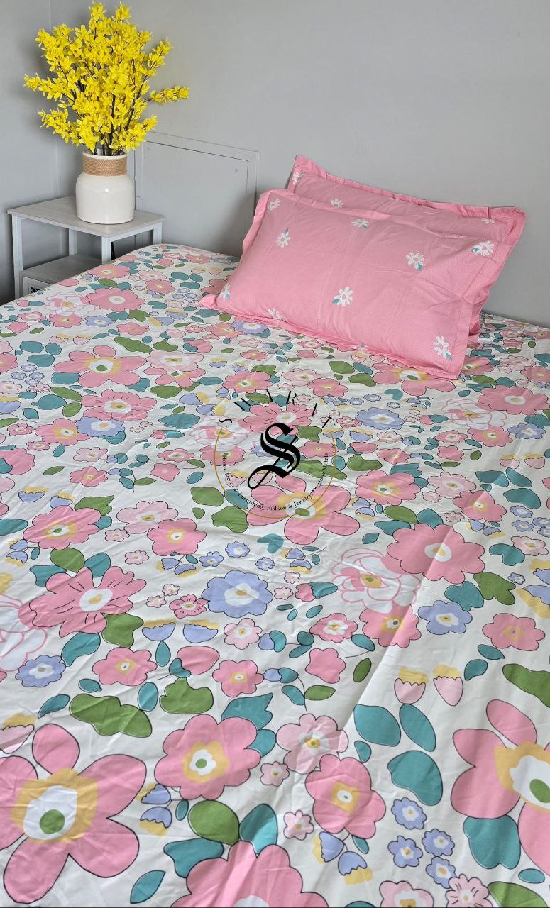 King size Glace Cotton Fitted sheet with 2 pillow covers.