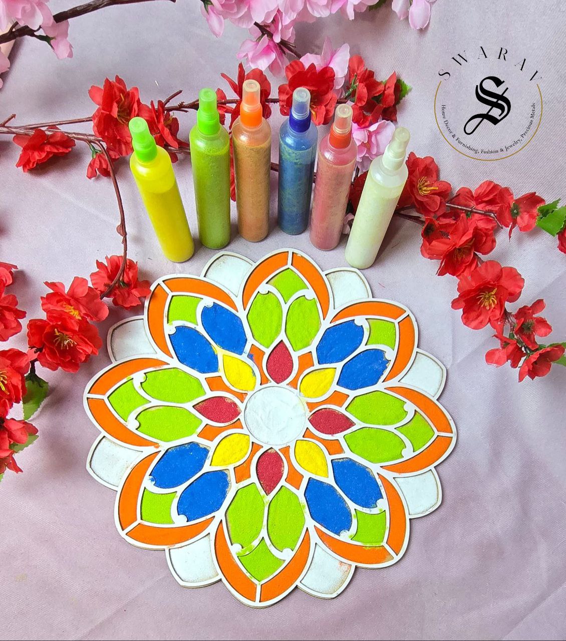 Pack of 3 - MDF rangoli frames with one set of 6 FREE colors. Size- 12 inch each.
