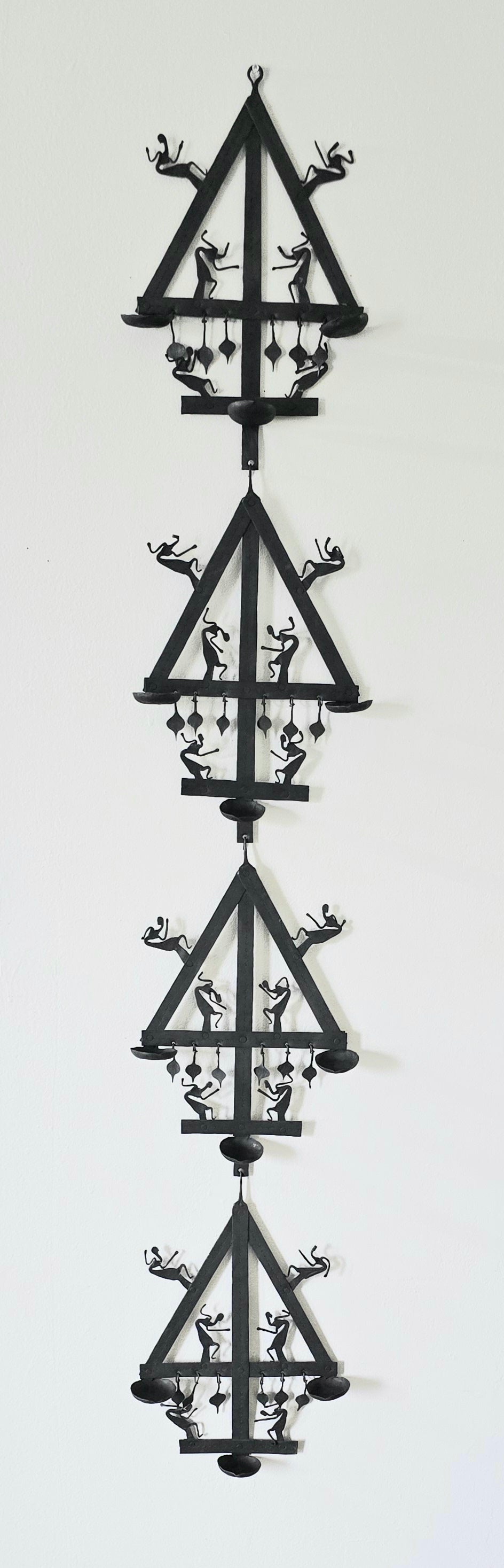 60 inch Tribal pitwa art Handmade Laman Diya with 12 wax tealight holder.