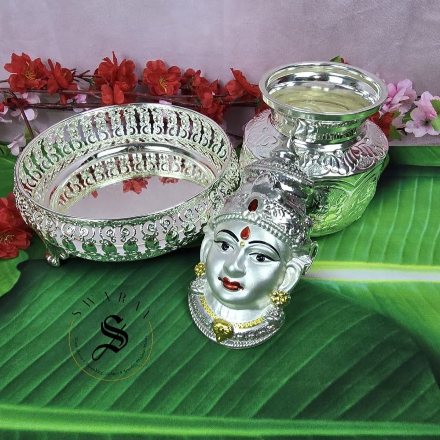 German Silver mini Pooja combo. pack of 3 items.