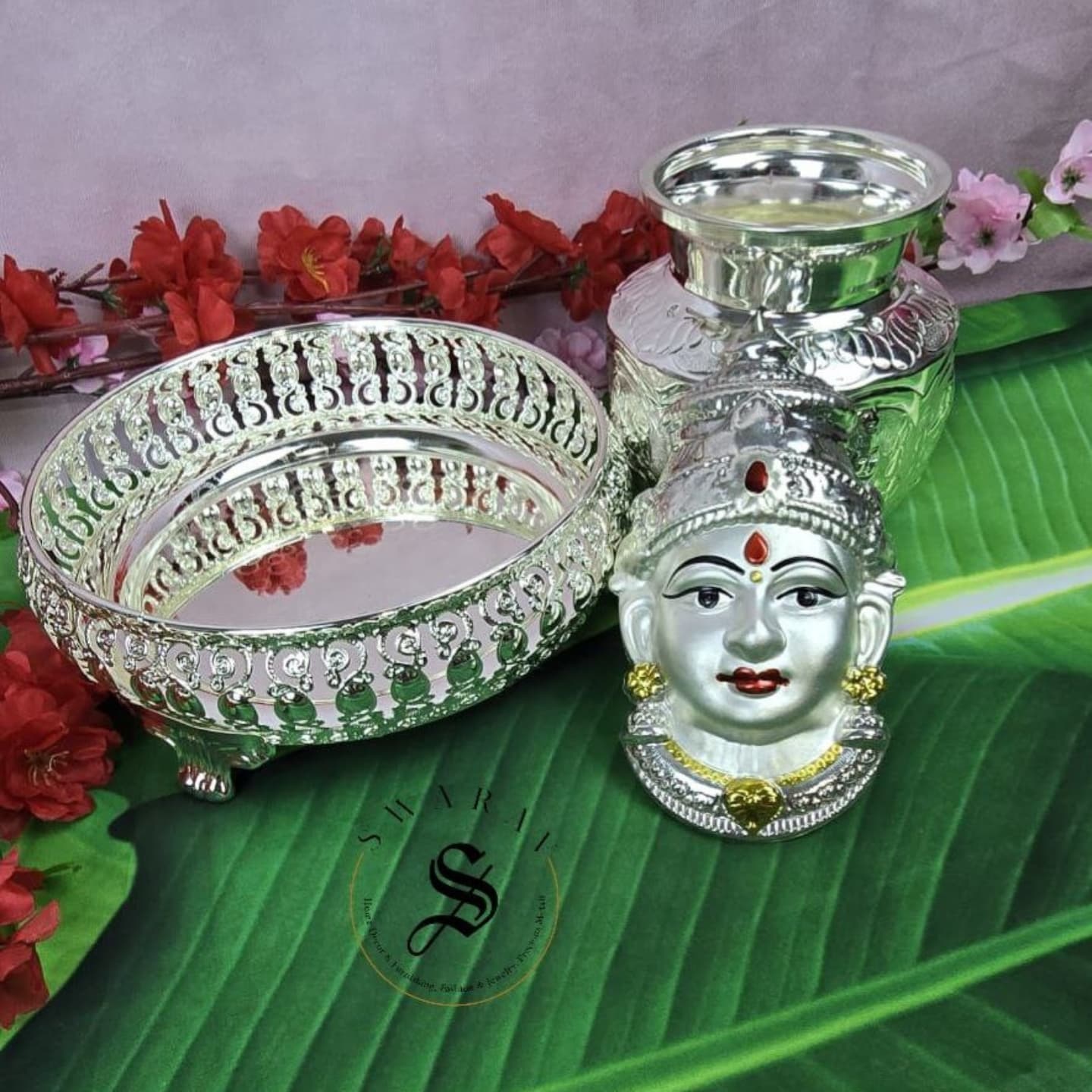 German Silver mini Pooja combo. pack of 3 items.