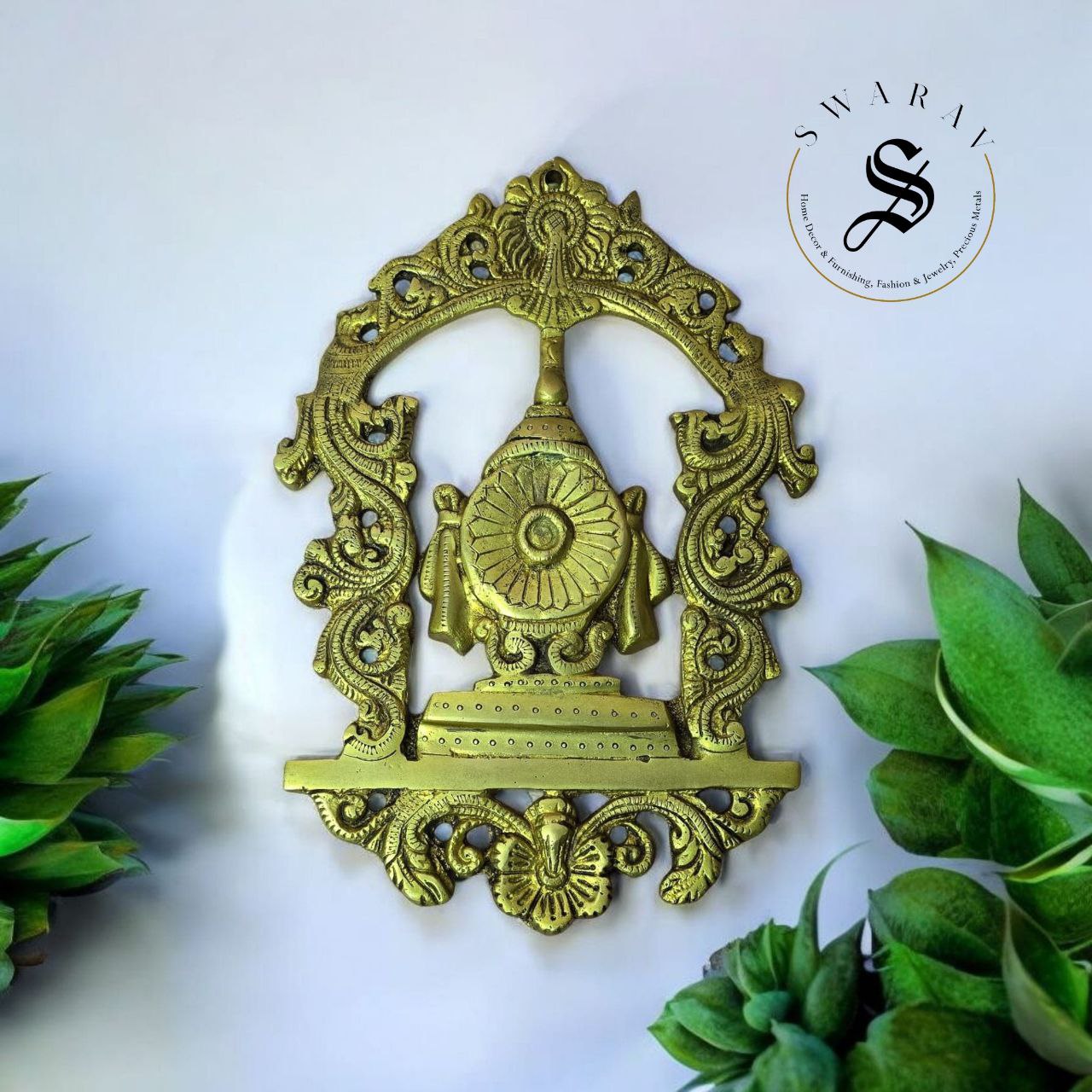 Set of 3 - Pure Brass Sankhu, Chakra and Namam wall decor.