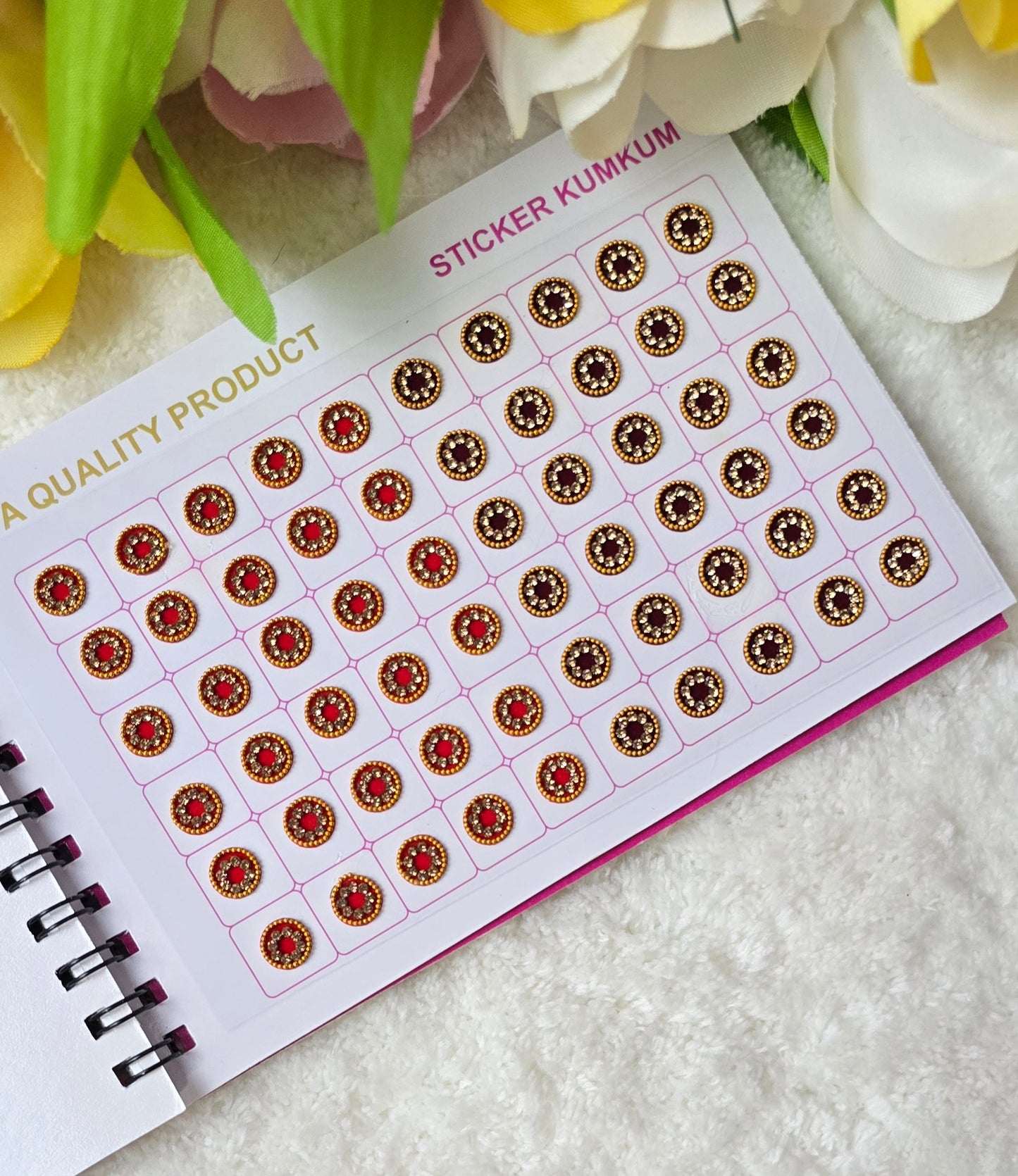 Navya - 300 count stone border multi color and size fancy spiral bindi book.