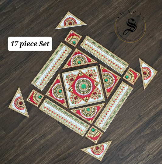 17 piece completely handmade Acrylic Rangoli set. Multi-color.