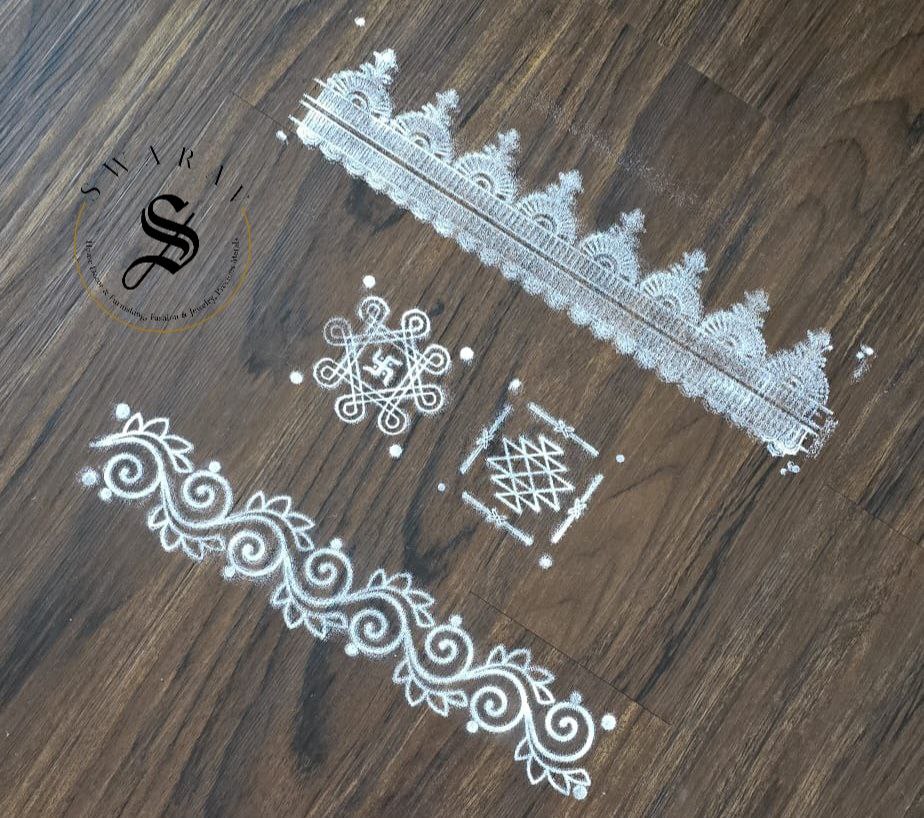 Wooden Frame Rangoli/ Kolam stencil. Set of 4.