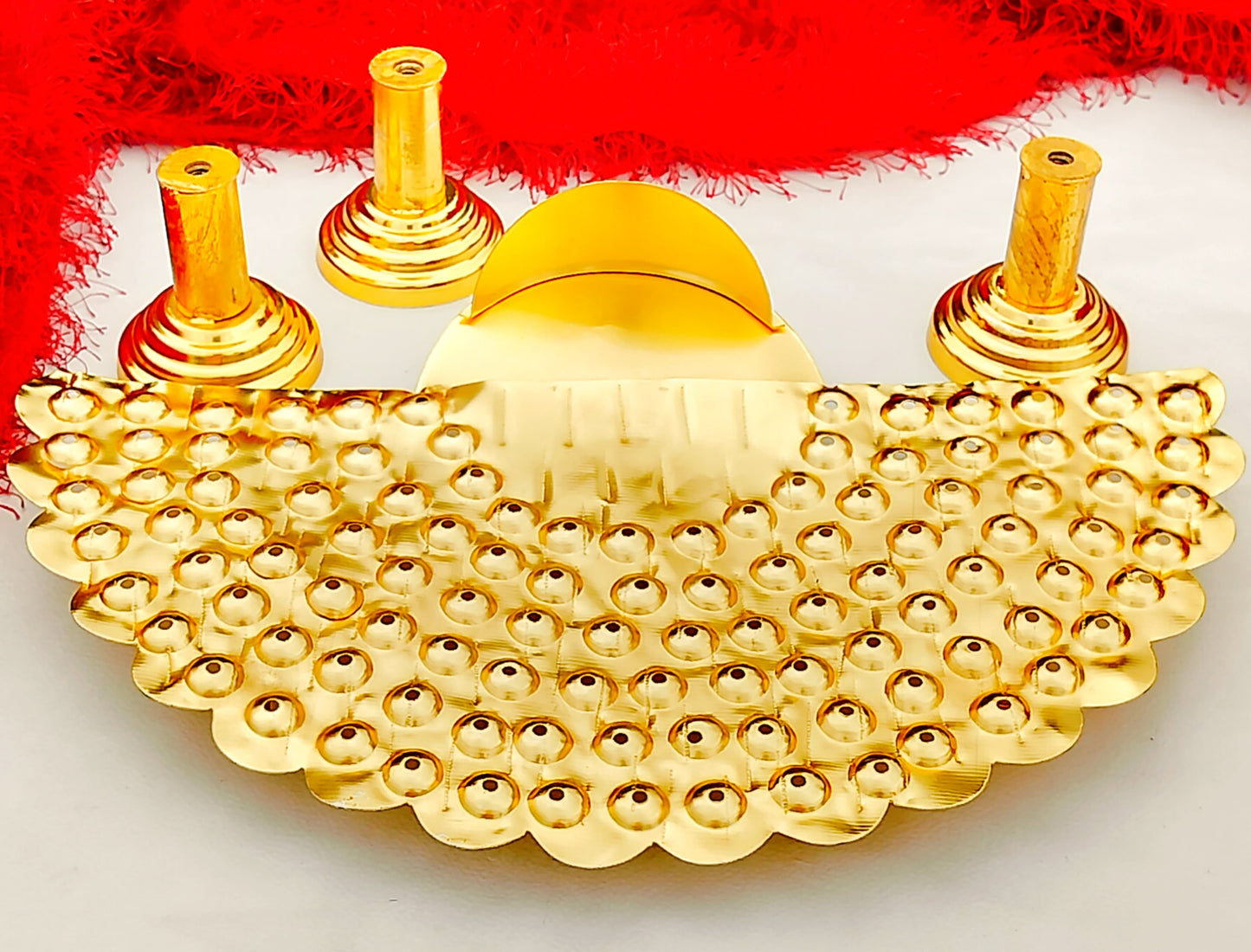 German silver - GOLD plated, Lakshmi Astottara pooja stand with 108 flowers + 5 big flowers + 1 Lakshmi Idol.