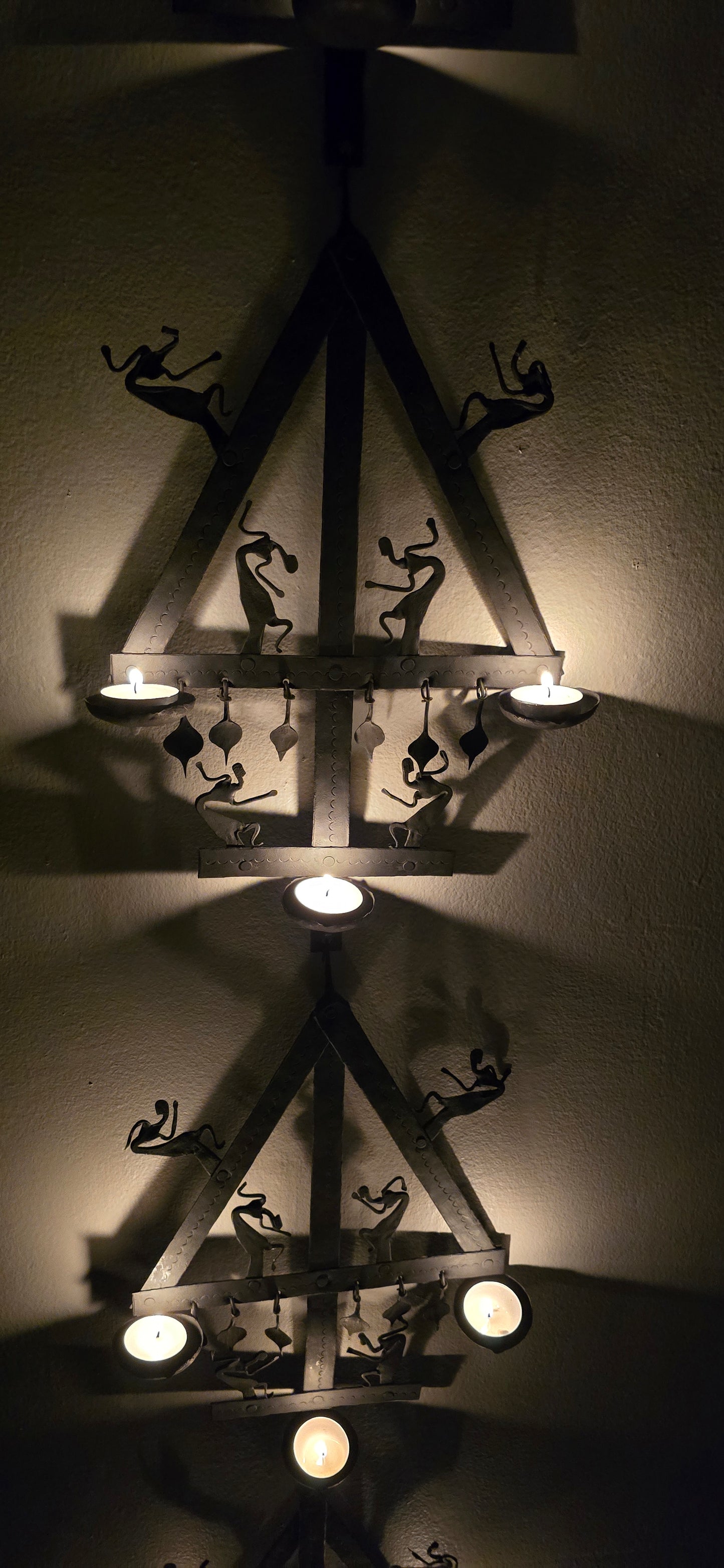 60 inch Tribal pitwa art Handmade Laman Diya with 12 wax tealight holder.