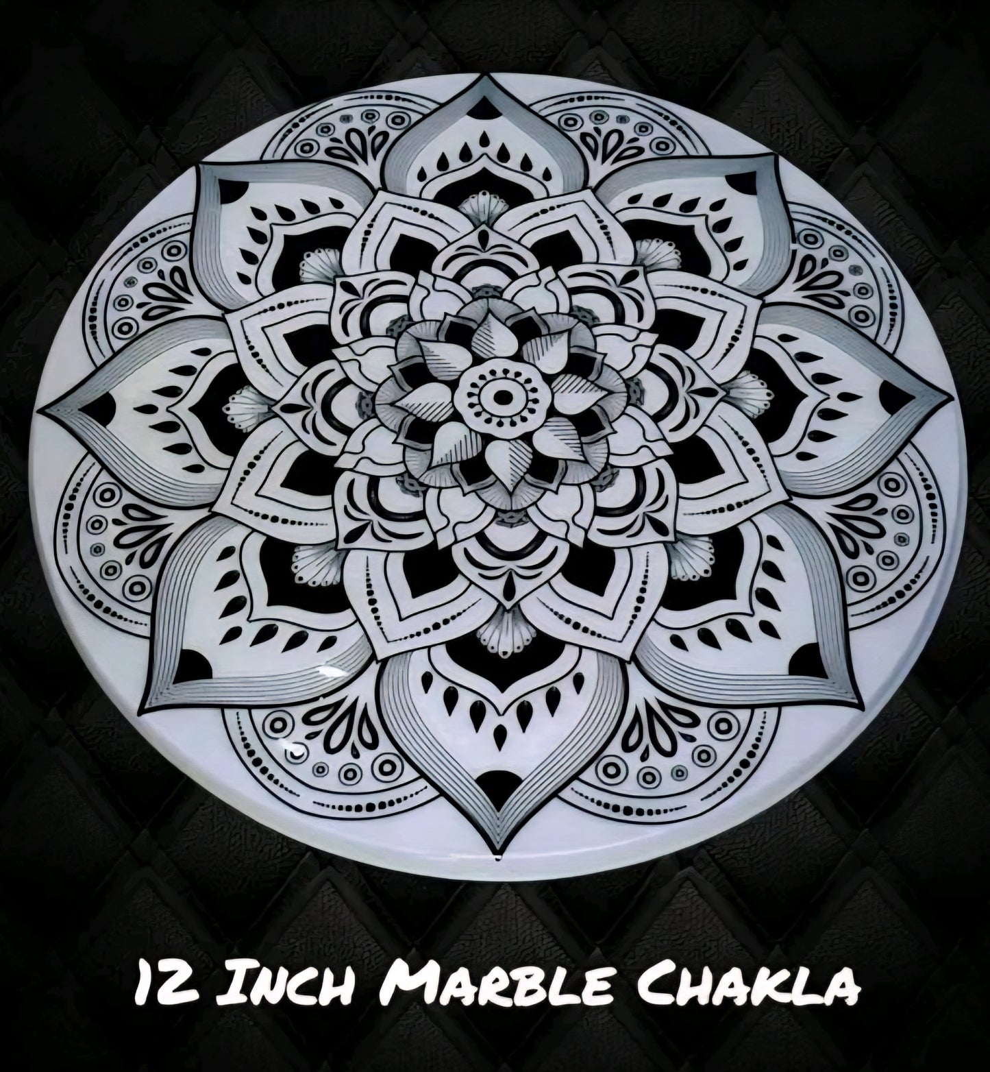 10 inch Marble Chakla Belan - with black and white mandala print.