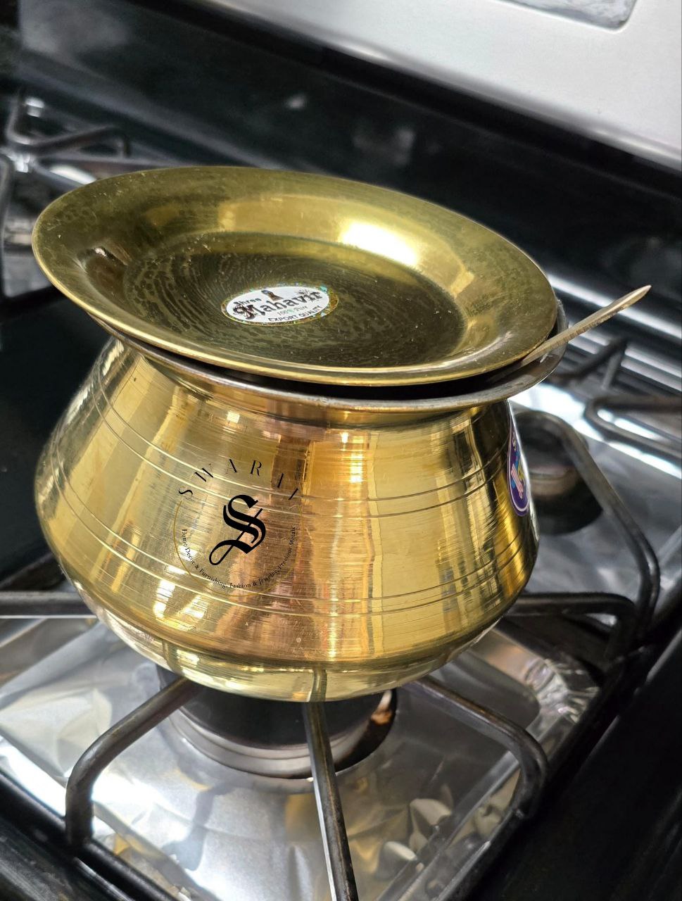 Pure Brass Pongal Vessel with Tin Coating – Set of 3 (1 Liters). Design - 2. NOT INDUCTION COMPATIBLE.