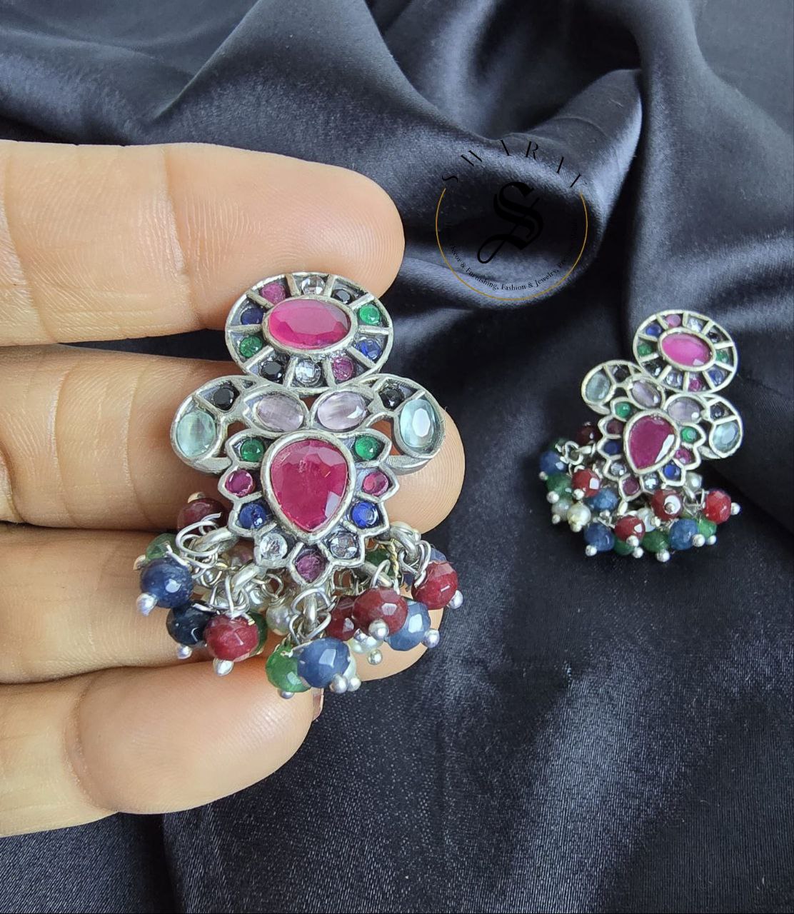 Oxidized pink stone earrings.