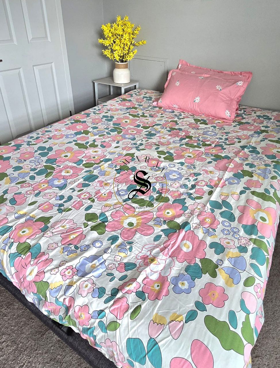 King size Glace Cotton Fitted sheet with 2 pillow covers.