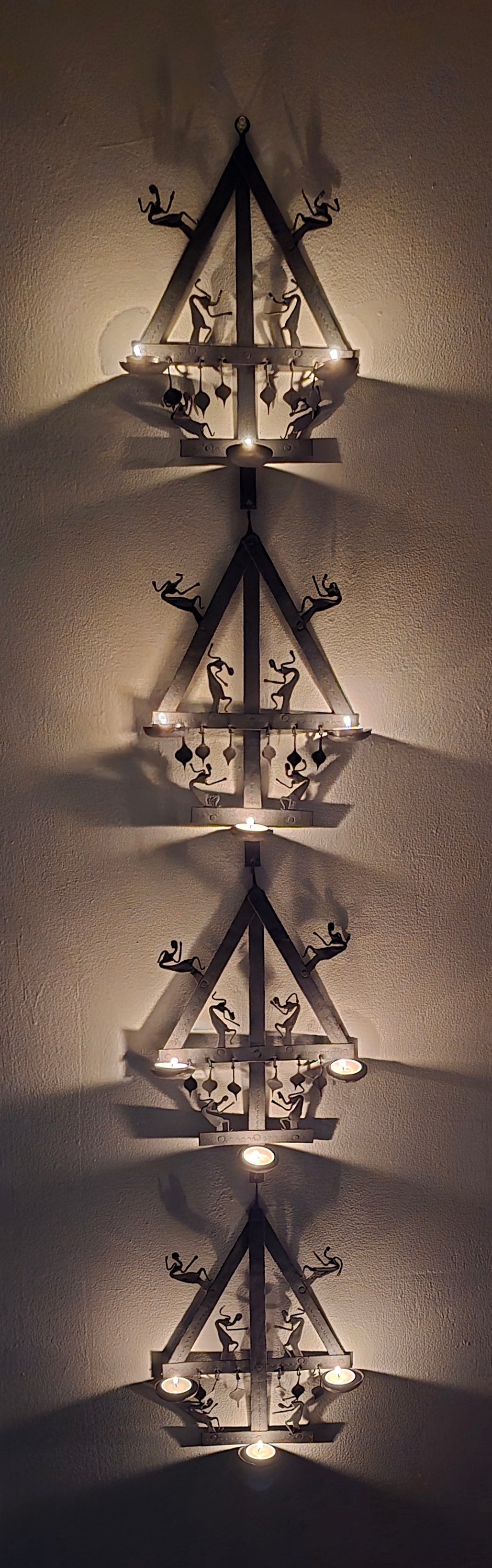 60 inch Tribal pitwa art Handmade Laman Diya with 12 wax tealight holder.