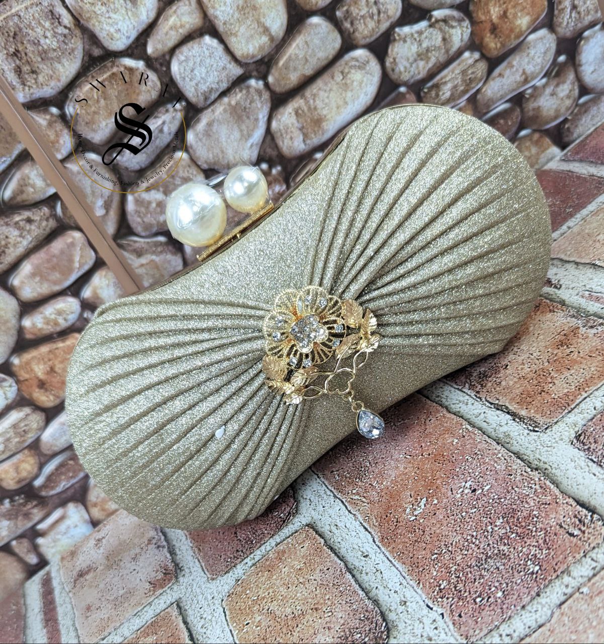 Pearl Knob hard shell party clutch Gold Swarav Handicraft USA