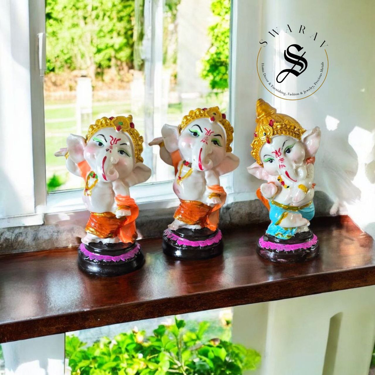 Set of 3 - CLAY made dancing baby Ganesha with marble like finish and shine. Size - 7 inch each.