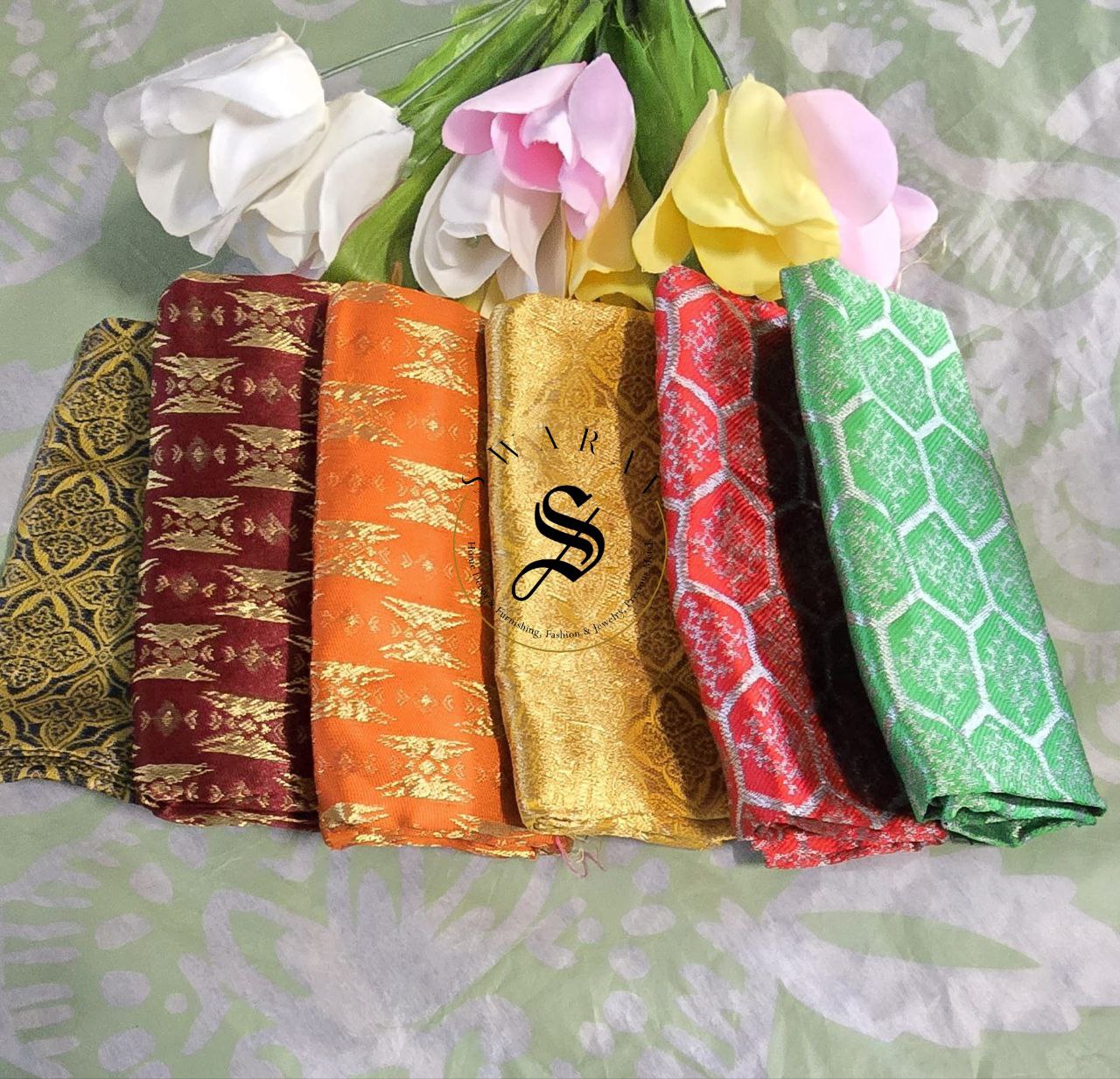 Set of 6 - silk thread weaving 1 meter Jacquard Blouse piece for tambulam.