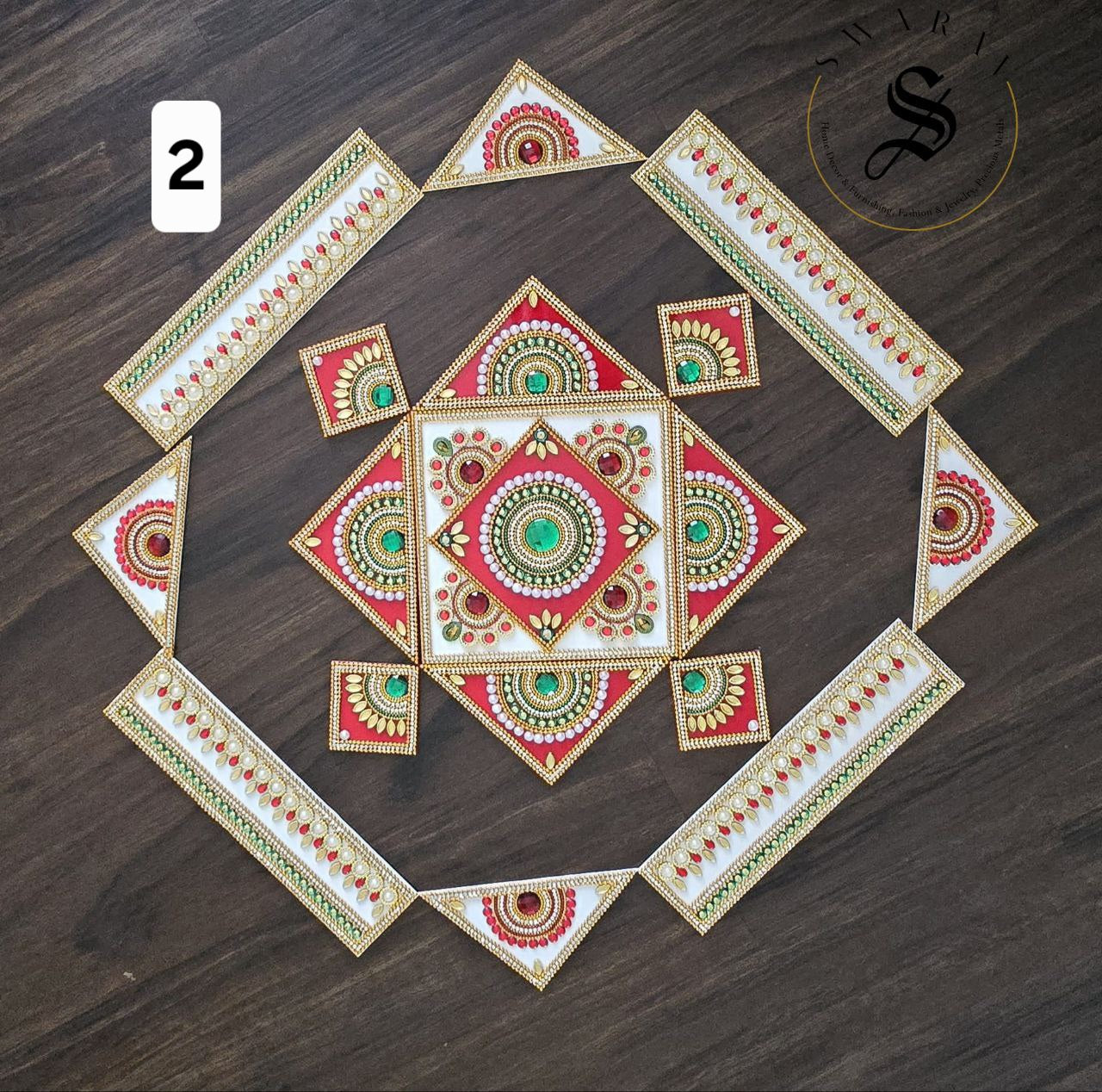 17 piece completely handmade Acrylic Rangoli set. Multi-color.