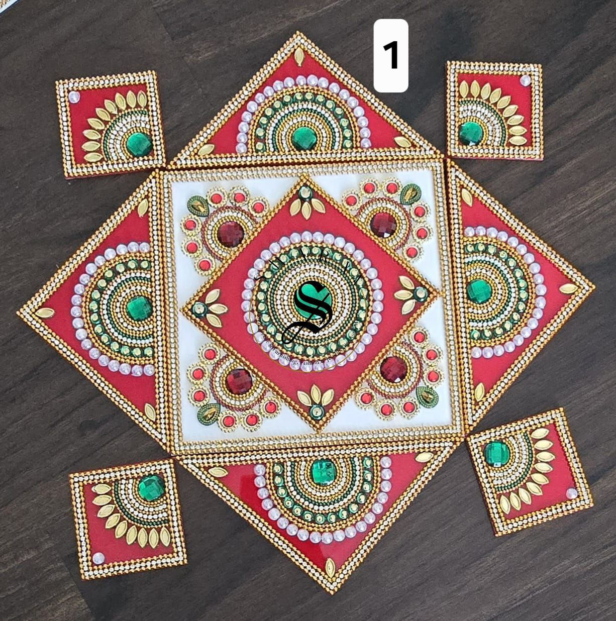 17 piece completely handmade Acrylic Rangoli set. Multi-color.