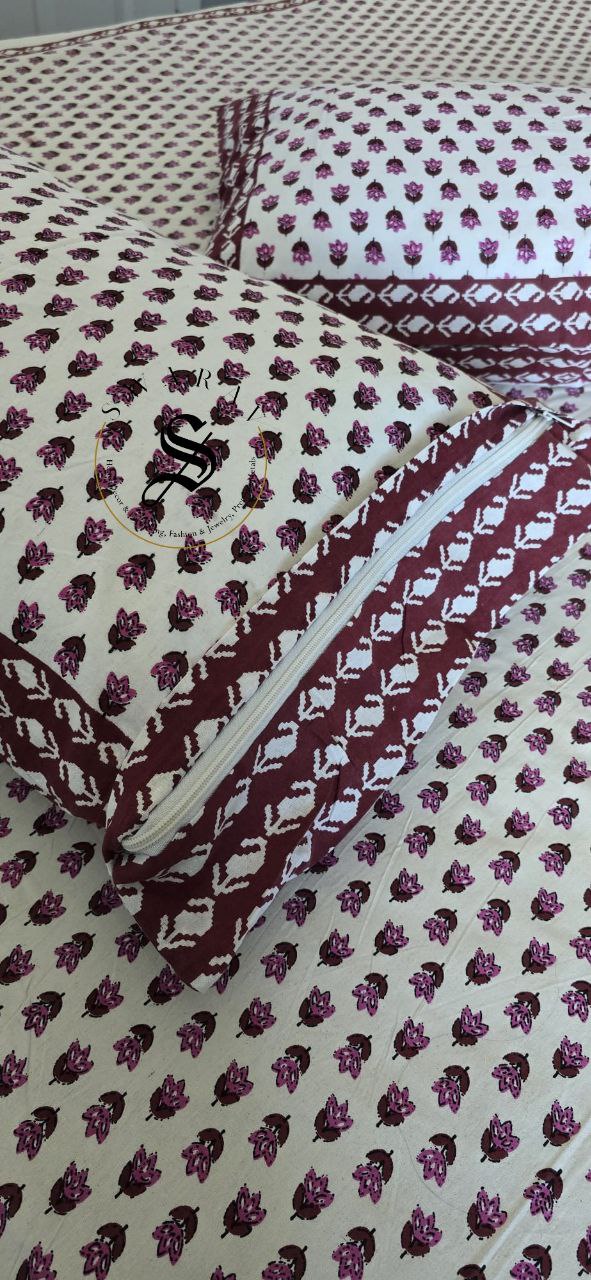 Jaipur Pure Cotton Queen Size Flat sheet Set - 102 by 88 inch. White base with floral print.